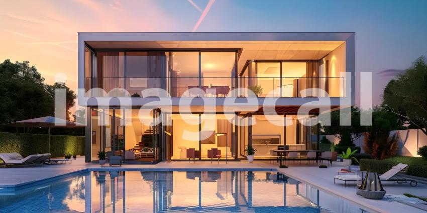 Modern luxury villa exterior in minimal style background - Ai Generated