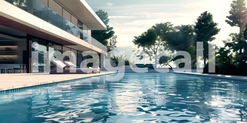 Modern luxury villa exterior in minimal style background - Ai Generated