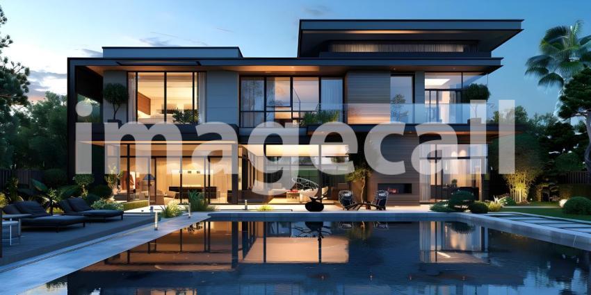 Modern luxury villa exterior in minimal style background - Ai Generated