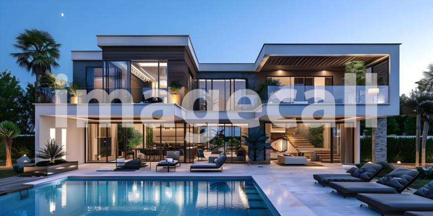 Modern luxury villa exterior in minimal style background - Ai Generated