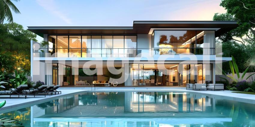 Modern luxury villa exterior in minimal style background - Ai Generated