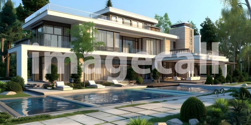 Modern luxury villa exterior in minimal style background - Ai Generated