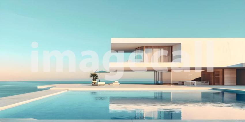 Modern luxury villa exterior in minimal style background - Ai Generated