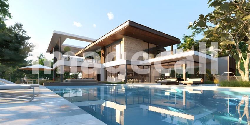 Modern luxury villa exterior in minimal style background - Ai Generated