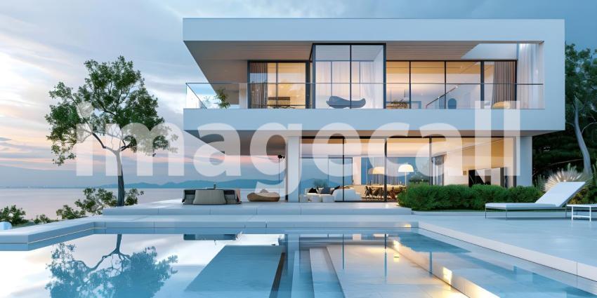 Modern luxury villa exterior in minimal style background - Ai Generated