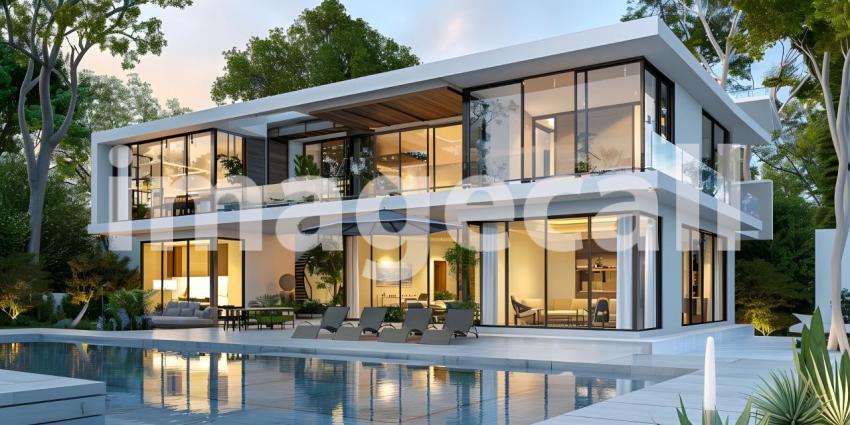 Modern luxury villa exterior in minimal style background - Ai Generated