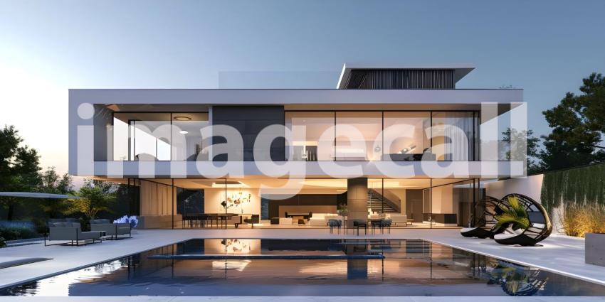 Modern luxury villa exterior in minimal style background - Ai Generated