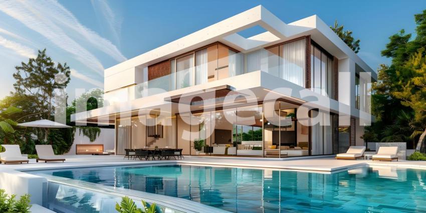 Modern luxury villa exterior in minimal style background - Ai Generated