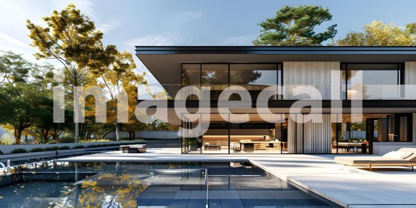 Modern luxury villa exterior in minimal style background - Ai Generated