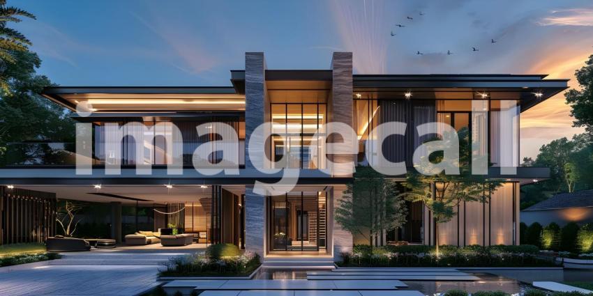 Modern luxury villa exterior in minimal style background - Ai Generated