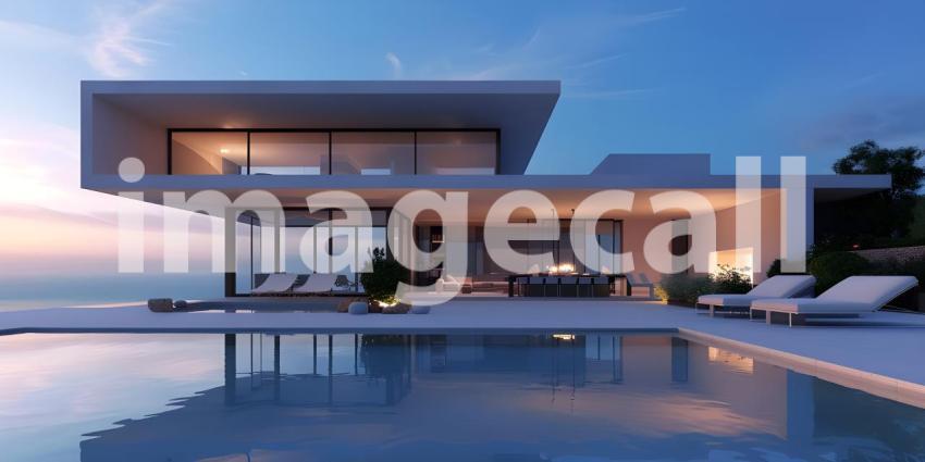 Modern luxury villa exterior in minimal style background - Ai Generated