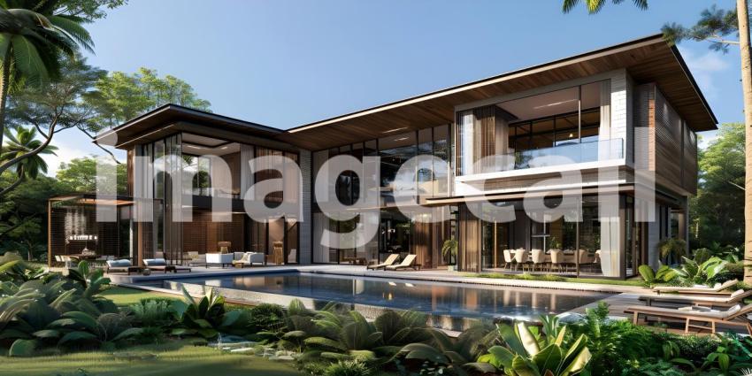 Modern luxury villa exterior in minimal style background - Ai Generated