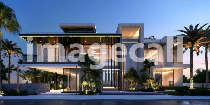 Modern luxury villa exterior in minimal style background - Ai Generated