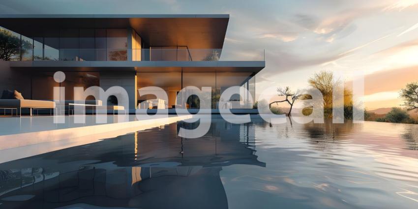 Modern luxury villa exterior in minimal style background - Ai Generated