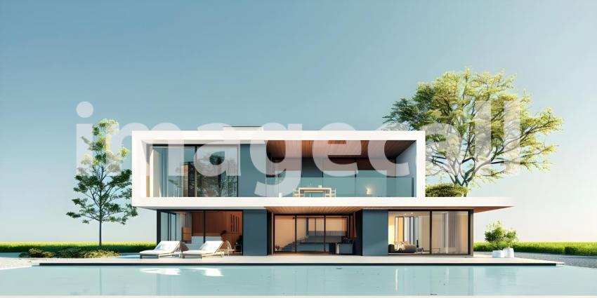 Modern luxury villa exterior in minimal style background - Ai Generated