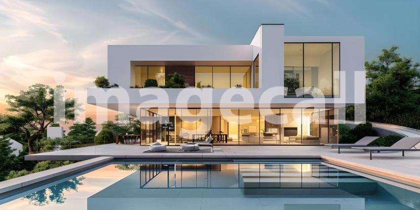 Modern luxury villa exterior in minimal style background - Ai Generated