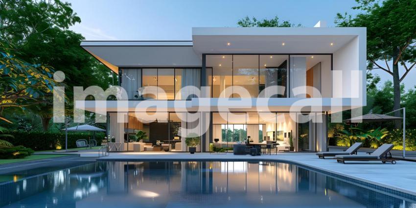 Modern luxury villa exterior in minimal style background - Ai Generated