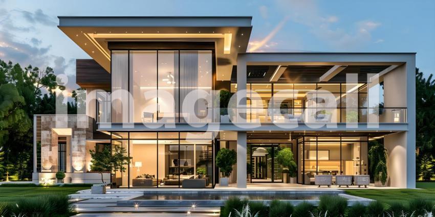 Modern luxury villa exterior in minimal style background - Ai Generated