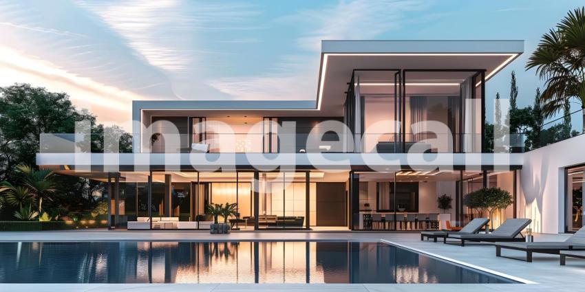 Modern luxury villa exterior in minimal style background - Ai Generated