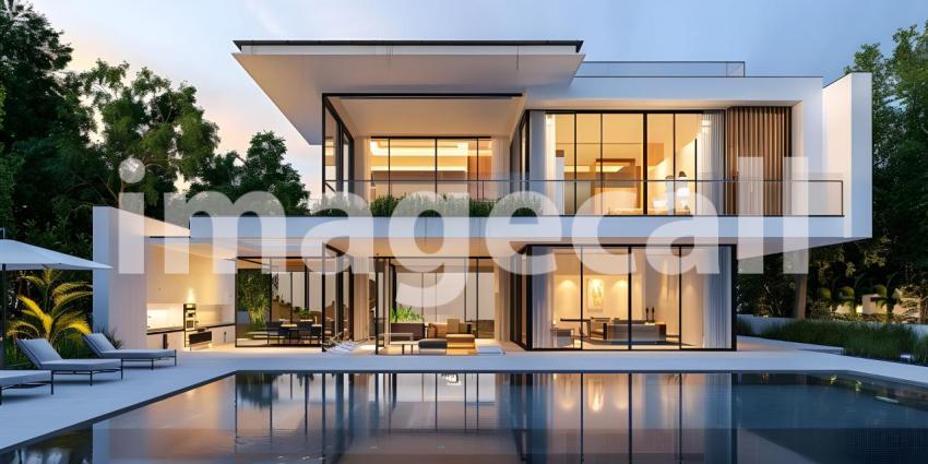 Modern luxury villa exterior in minimal style background - Ai Generated