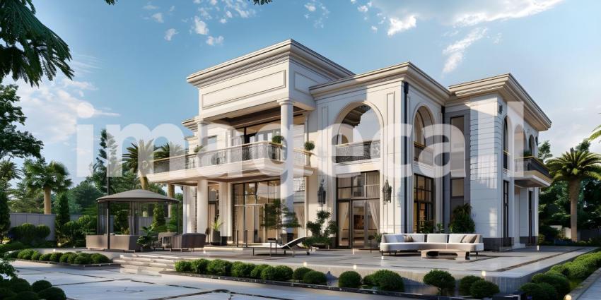Modern luxury villa exterior in minimal style background - Ai Generated