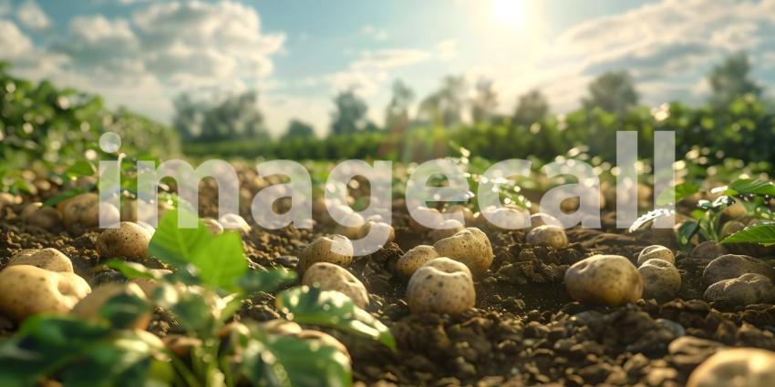 Organic potatoes in the field background - Ai Generated