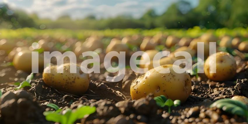Organic potatoes in the field background - Ai Generated