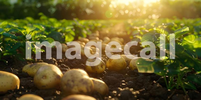 Organic potatoes in the field background - Ai Generated