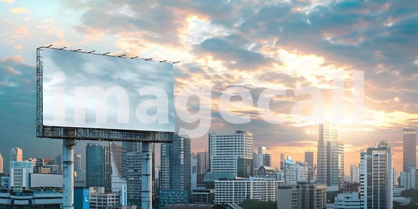 Outdoor billboard Mockup advertisement mock-up of buildings in city background - Ai Generated