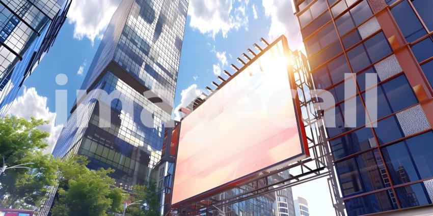 Outdoor billboard Mockup advertisement mock-up of buildings in city background - Ai Generated