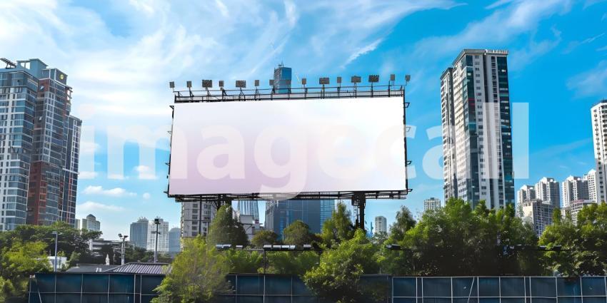 Outdoor billboard Mockup advertisement mock-up of buildings in city background - Ai Generated