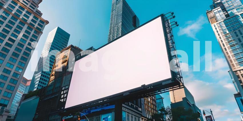Outdoor billboard Mockup advertisement mock-up of buildings in city background - Ai Generated