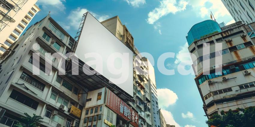 Outdoor billboard Mockup advertisement mock-up of buildings in city background - Ai Generated