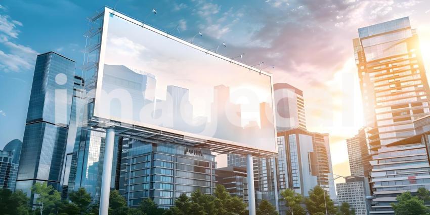 Outdoor billboard Mockup advertisement mock-up of buildings in city background - Ai Generated