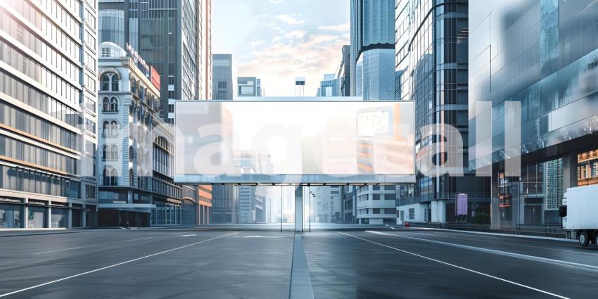 Outdoor billboard Mockup advertisement mock-up of buildings in city background - Ai Generated