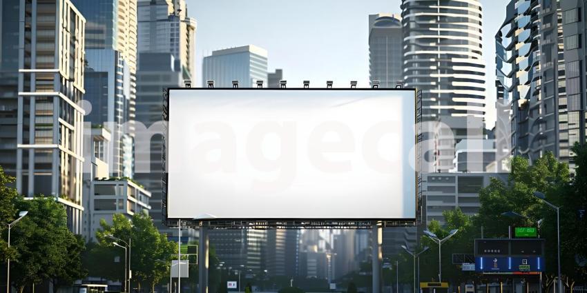 Outdoor billboard Mockup advertisement mock-up of buildings in city background - Ai Generated