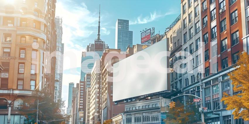 Outdoor billboard Mockup advertisement mock-up of buildings in city background - Ai Generated