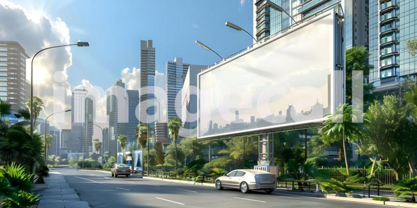Outdoor billboard Mockup advertisement mock-up of buildings in city background - Ai Generated