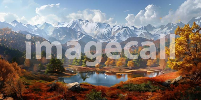Panorama mountains autumn landscape background - Ai Generated