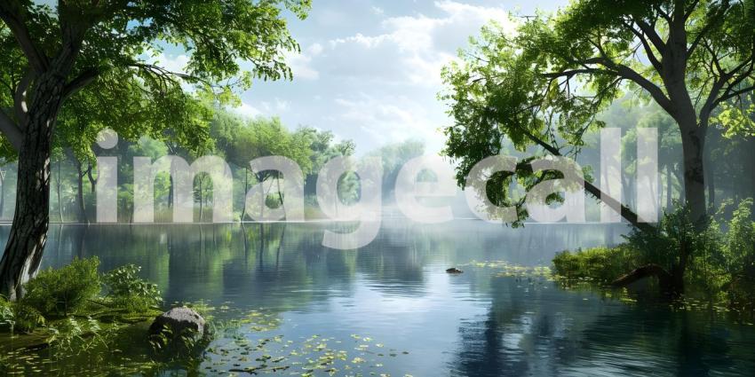 Lake Braies landscape background - Ai Generated