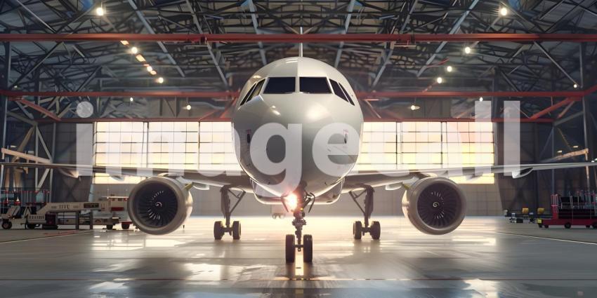 Passenger aircraft on maintenance in airport hangar background - Ai Generated