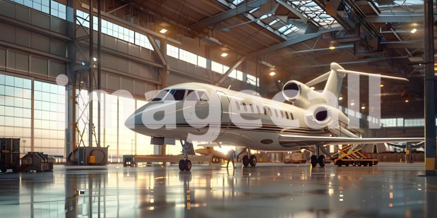 Passenger aircraft on maintenance in airport hangar background - Ai Generated