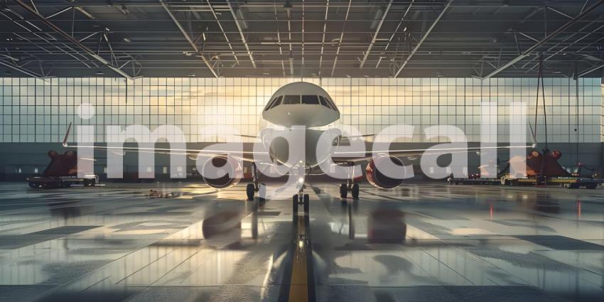 Passenger aircraft on maintenance in airport hangar background - Ai Generated