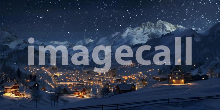 Mountains Ski resort at night background - Ai Generated