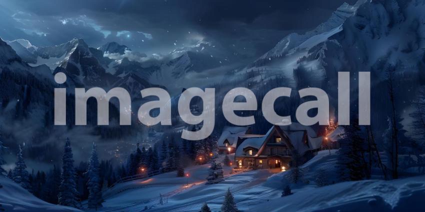 Mountains Ski resort at night background - Ai Generated