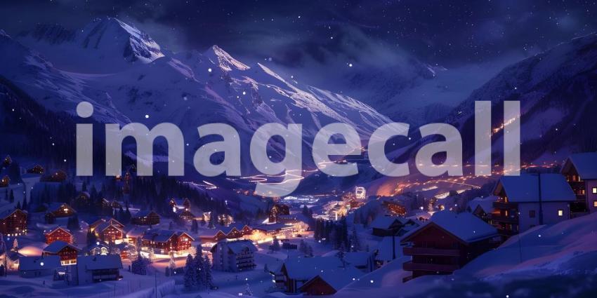 Mountains Ski resort at night background - Ai Generated