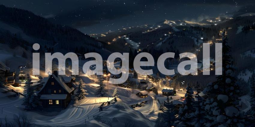Mountains Ski resort at night background - Ai Generated