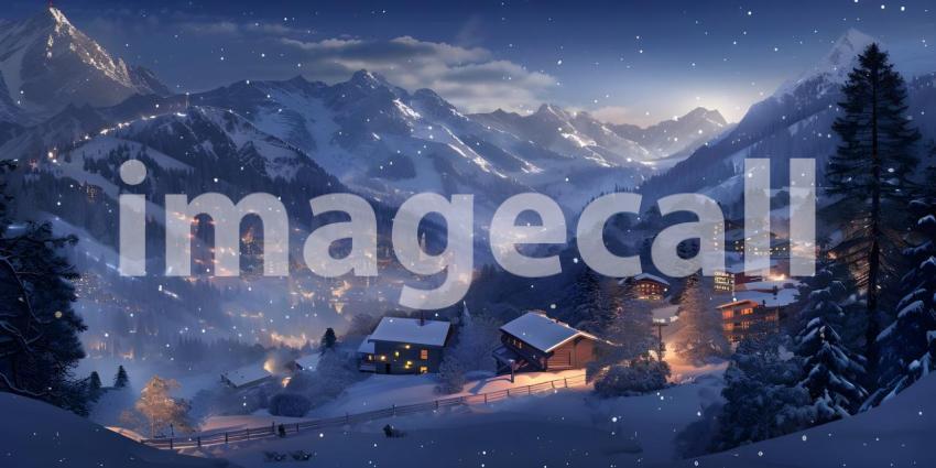Mountains Ski resort at night background - Ai Generated