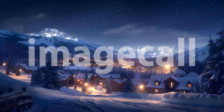 Mountains Ski resort at night background - Ai Generated
