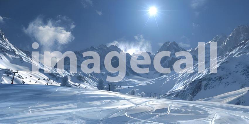 Mountains Ski resort at sunny day background - Ai Generated